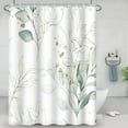 thumbnail image 3 of Shower Curtains Green Eucalyptus Leaves Gold Leaf Pattern Modern Aesthetic Bathroom Decor Fabric Waterproof Polyester Bath Curtain Set with Hooks, 72x72 Inch, 3 of 6