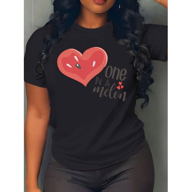 Valentine'S Day & Only Love Letter Print T-Shirt, Short Sleeve Crew Neck Casual Top for Summer and Spring, Women's Tee For Adult, Men, Women, Teen, Teenager, Adolescent, Youth