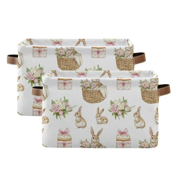 Ryvnso Easter Rabbit Storage Basket Large Bin Foldable Boxes Toys Organizer 14.2x10.2x8.3in 2 PCs