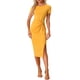 thumbnail image 1 of Vestido de frente retorcido INSPIRE CHIC para mujeres, cuello redondo, manga corta, vestido de corte ajustado, amarillo L, 1 of 5