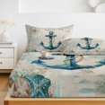 thumbnail image 6 of Queen Size Fitted Sheet Set - Nautical Anchor 3 Piece Bedding Sets 16" Deep Pocket Fitted Sheet with 2 Pillowcases, Vintage Coastal Summer Beach Coral Brushed Microfiber Hotel Luxury Bed Sheets, 6 of 9