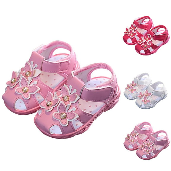 Cethrio Kids Girls Sandals, Closed Toe Gifts Non-slip Summer Walker Shoes Hot Pink Size 12-24 Months