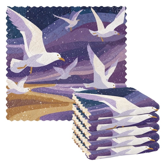 6 Pieces of Kitchen Towels 11x11Inch Kitchen Dish Cloths Kitchen Dish Towels Reuseable Cleaning Cloths Beautiful Seagulls