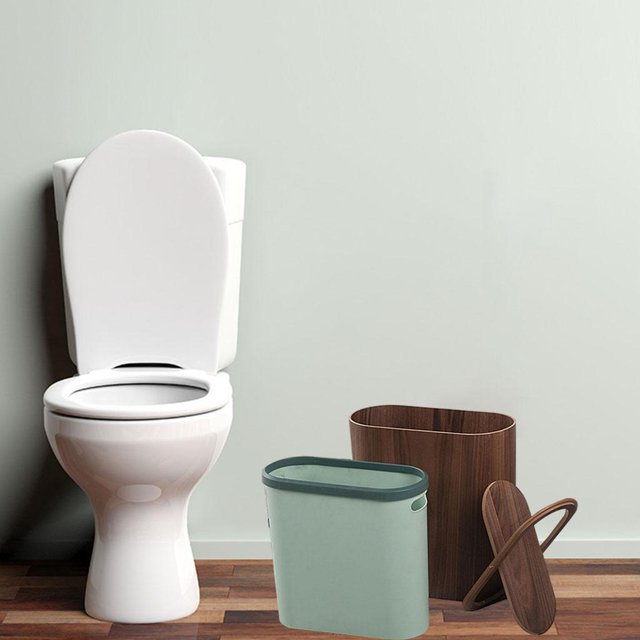 Cubos de basura de madera con tapa Pequeñas herramientas de de limpieza de estilo nórdico Revestimiento de plástic - Nuez Baoblaze Cubos de basura ovalados