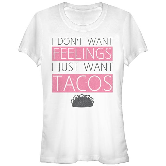 Junior's CHIN UP No Feelings Just Tacos  Graphic Tee White Small