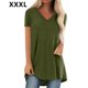 thumbnail image 1 of Camiseta casual con cuello en V superior para mujer, tela de verano suelta de lino de algodón, verde, 3XL Vogacara  AP001830-06, 1 of 7