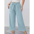 thumbnail image 4 of SHOWMALL Plus Size Women's Wide Leg Pants with Pockets Blue Gray 4X Lightweight Lounge Pants High Waisted Adjustable Tie Knot Loose Trousers, 4 of 9