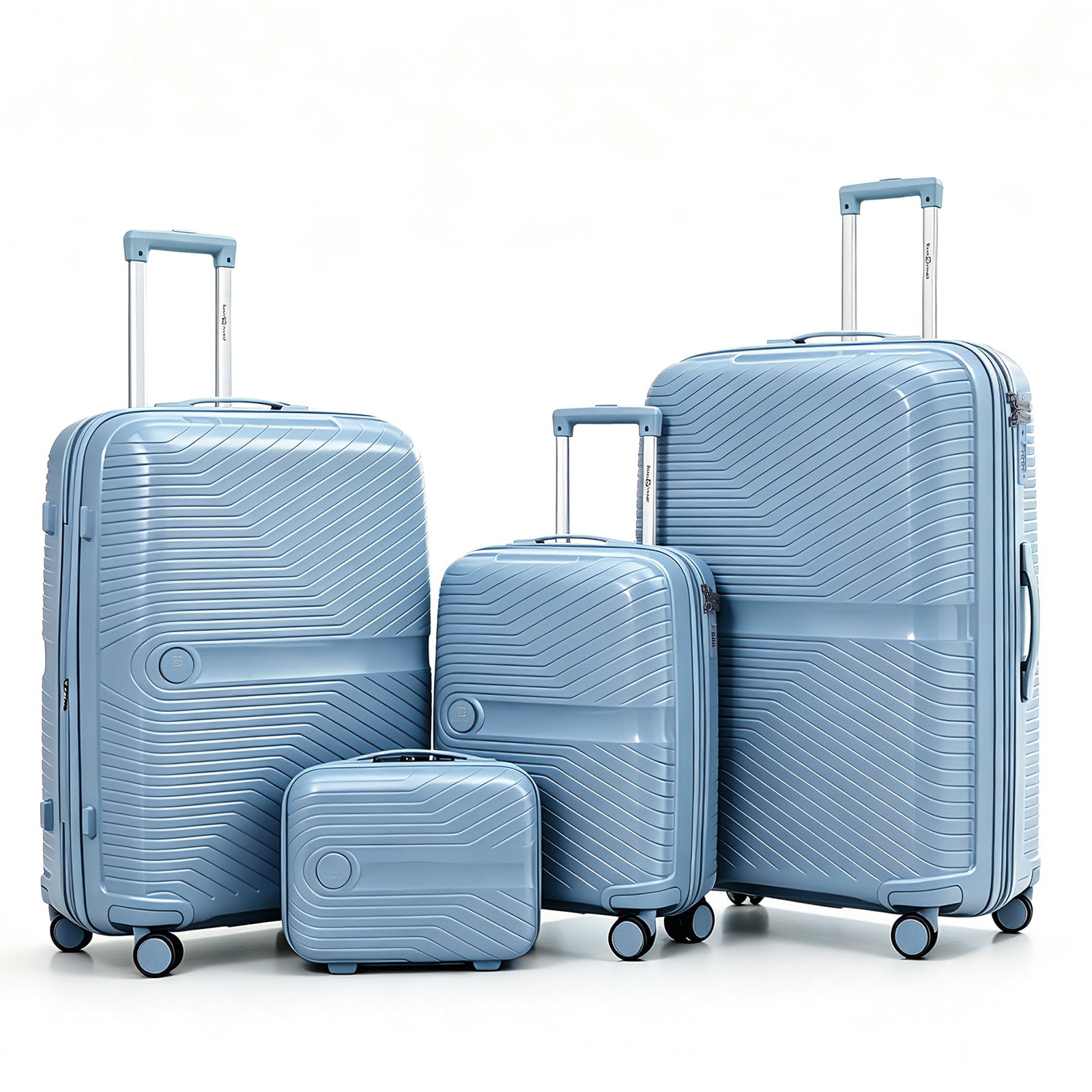4 Piece Expandable ABS Luggage Set 13"+20"+28"+32", Hard Shell Spinner Suitcases with TSA Lock, Lightweight Travel Suitcase for Family Trip GREY BLUE