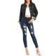 thumbnail image 2 of CHAQUETA DE JEAN CORTA PARA MUJER INSPIRADA CHIC CON BOLSILLO EN EL PECHO Y DETALLES A CUADROS, CON BOTONES, TALLA XL, NEGRO, 2 of 7