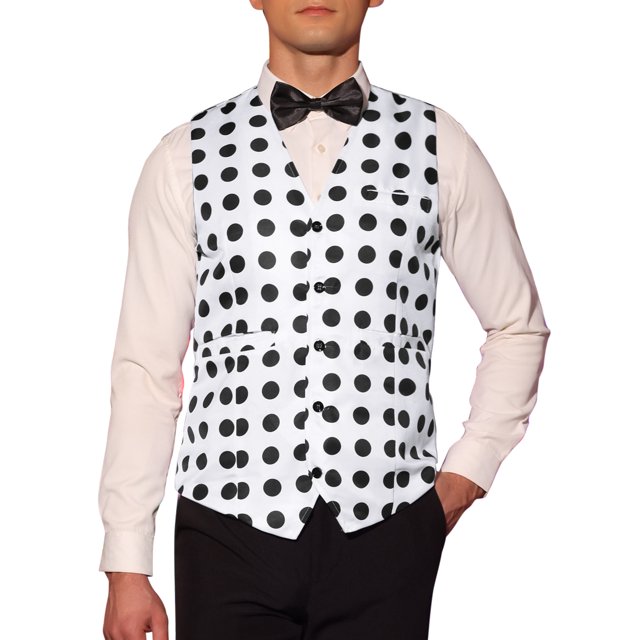 Chalecos de traje de puntos de lunares Inspire Chic para hombres, corte slim fit, chaleco formal de cuello en V, blanco, 2XL