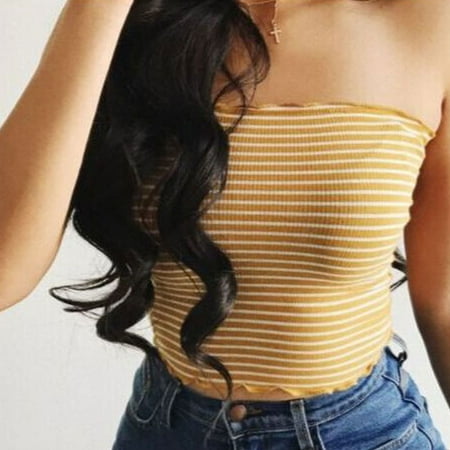 

Women Sexy Off-shoulder Tops Stripe Printed Boob Tube Strapless Bra Tank Camis Underwear Clothes