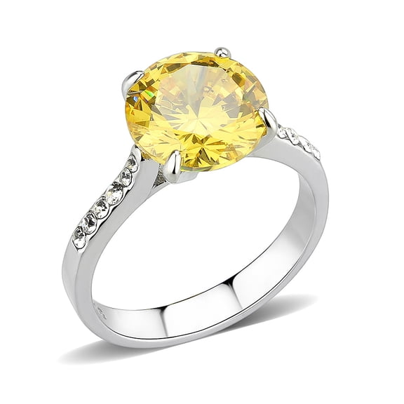High polished (no plating) Stainless Steel Ring with AAA Grade CZ in Topaz for Women Style TK3783 Size 10