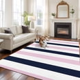 thumbnail image 3 of Pink Navy Blue Striped Large Area Rugs for Bedroom Living Room, Soft Non Slip Carpet Bedside Rug, Farmhouse Stripe Art Rectangular Floor Cover Kitchen Accent Rug 8'x10' for Dining Room/Office, 3 of 9