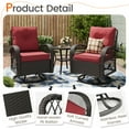 thumbnail image 5 of MRUAKA 3 Pieces Patio Furniture Set, Outdoor Swivel Gliders Rocker, Wicker Patio Bistro Set with Rattan Rocking Chair, Glass Top Side Table and Thickened Cushions for Porch Deck Backyard(Red), 5 of 6
