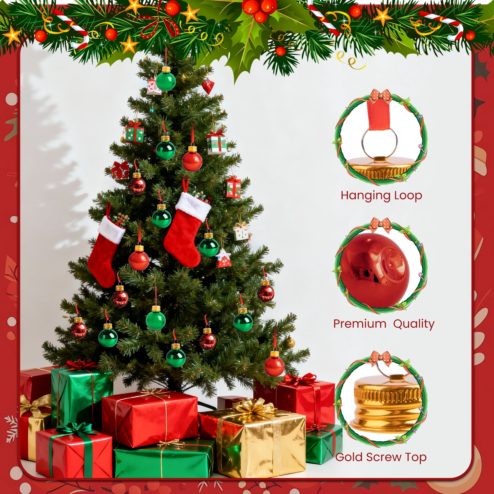Fillable Christmas Ornament Balls, 6-Piece Reusable Plastic Tree Hanging Decorations, 3 oz Gold-Plated Baubles for Holiday Displays and Gift Exchanges