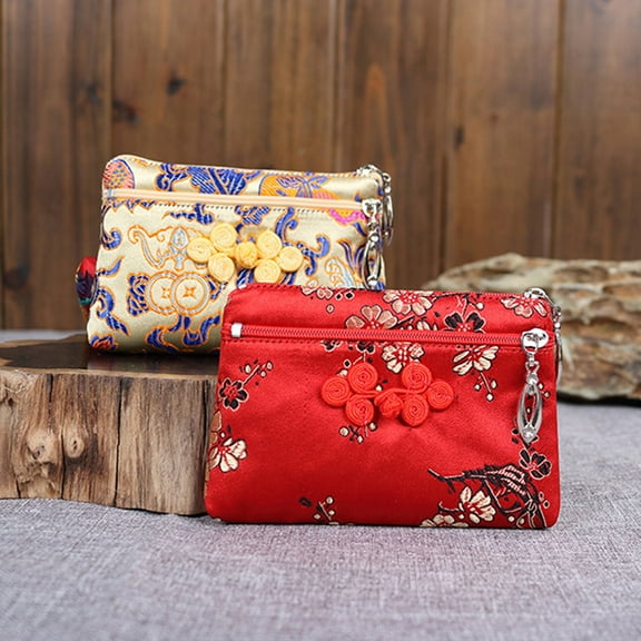 WRITWAA 4-Pack Chinese Silk Zipper Pouches for Women, Assorted Colors, Multi-Use Wallets and Storage Bags
