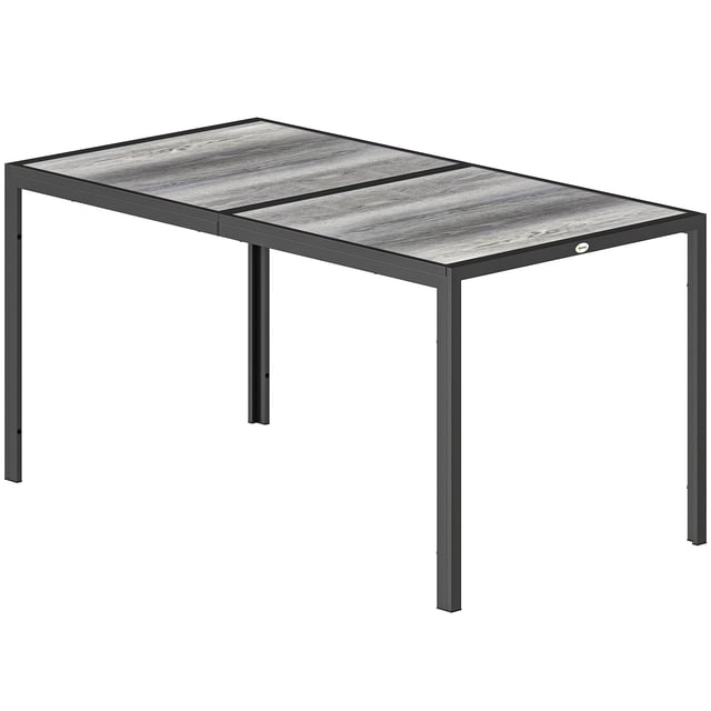 59" Outdoor Dining Table for 4-6 People, Grey Wood-Effect PSPC Plastic Top with Rust-Resistant Galvanized Steel Frame, Rectangular Patio Table for Garden, Deck, and Porch