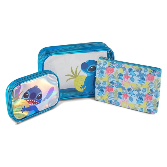 Lilo and Stitch Cosmetic Case Set, 3 Piece Set Travel Cosmetic Pouch Unisex for Kids & Adults Blue