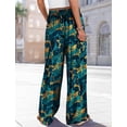 thumbnail image 4 of Women Summer Palazzo Pants High Waist Wide Leg Floral Casual Cotton Lounge Trousers with Pockets, 4 of 9