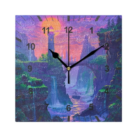 Lighthouse and Bridge on Sunset Wall Clock Battery Operated Silent Non-Ticking Bedroom Office Kitchen Home School Decor 7.8(Black)