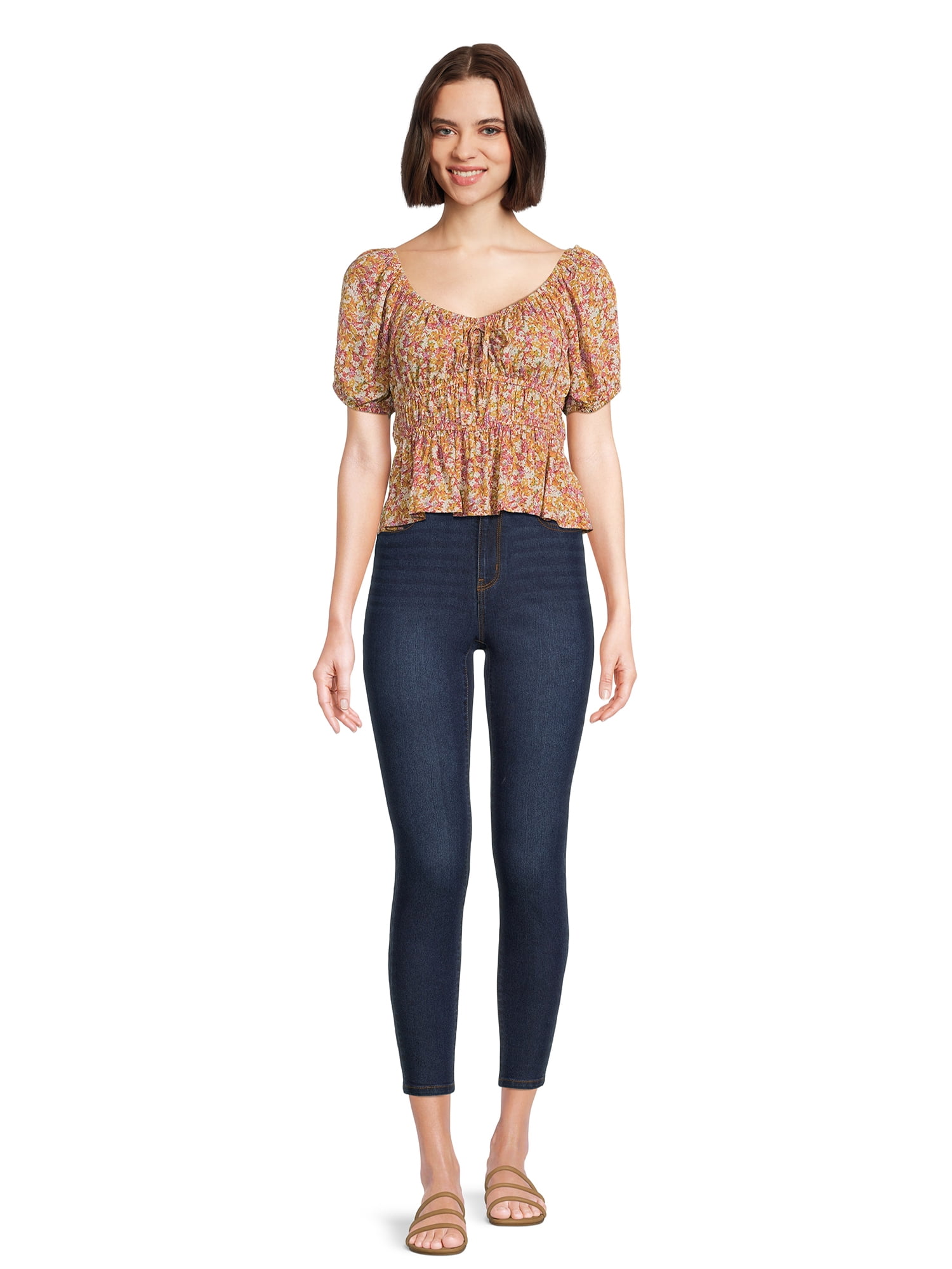 Self Esteem Juniors Peplum Print Peasant Top