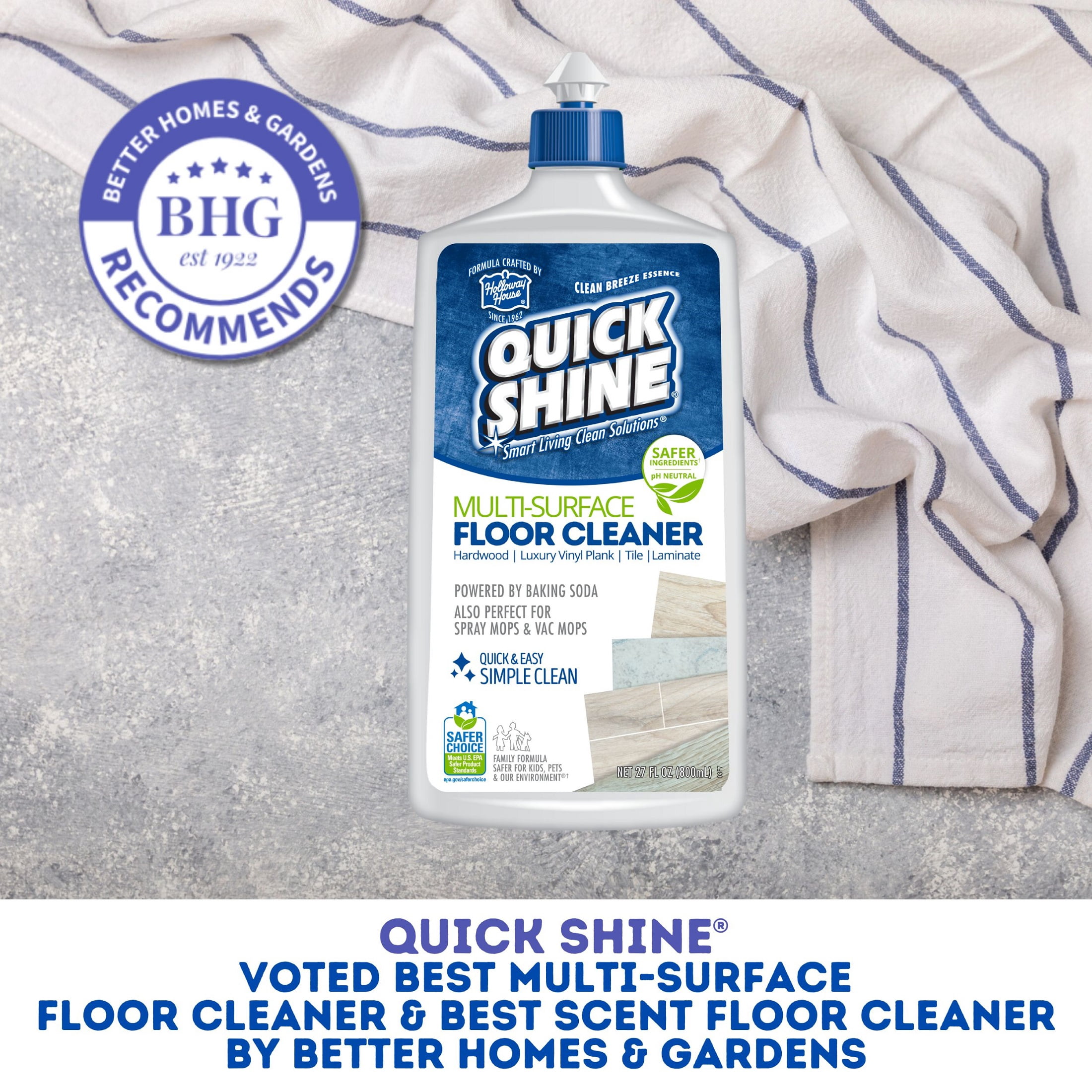 (2 pack) Quick Shine Multi-Surface Floor Cleaner, Ready-to-Use, PFAS-Free & Safer Choice, Fresh Scent 27 fl oz