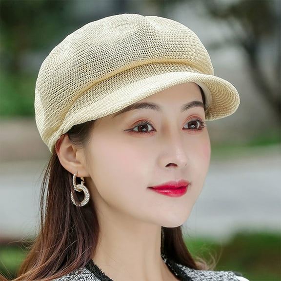 Beret Hat for Women | Hollow Out Knitted Octagonal Newsboy Cap | Sun Protection Travel Hat | Adjustable Drawstring | Acrylic Material | Fits 22-22.8in | Multicolor | 1 Piece