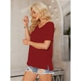thumbnail image 2 of Women's V Neck T Shirts Casual Rolled Short Sleeve Side Split Summer Tops Loose Fit, 2 of 5