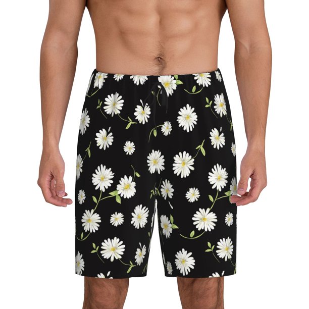 Balery Daisies Flowers Pantalones cortos de pijama de punto de algodón para hombre con cinturilla y bolsillos-Medium