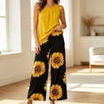 thumbnail image 4 of Costeam Womens Solid Color Pleated Sleeveless Top Sunflower Print Wide Leg Capri Pants Two Piece Set Hidden Side Pockets Relaxed Fit Lightweight Casual Coordinate Outfit, 4 of 6