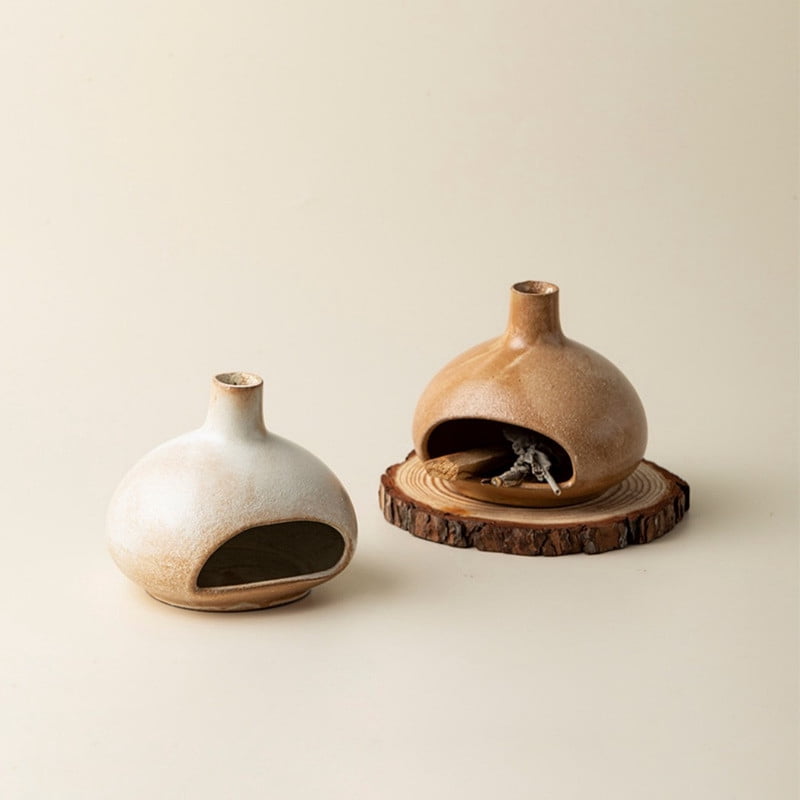 Minimalist Terracotta Dome Palo Santo Holder - Ceramic Incense Burner with Ash Catcher, Earthy Hut Design Palo Santo Holder Stick Holder for Smudging, Meditation, Yoga & Boho Home Decor-Black