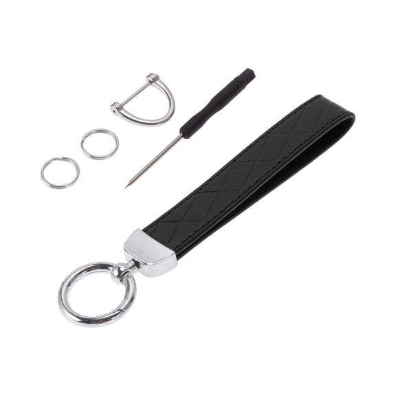 Unique Bargains 1 Set Universal Car Keychain Car Home Women Men Key Chain with Ring PU Leather Black Silver Tone