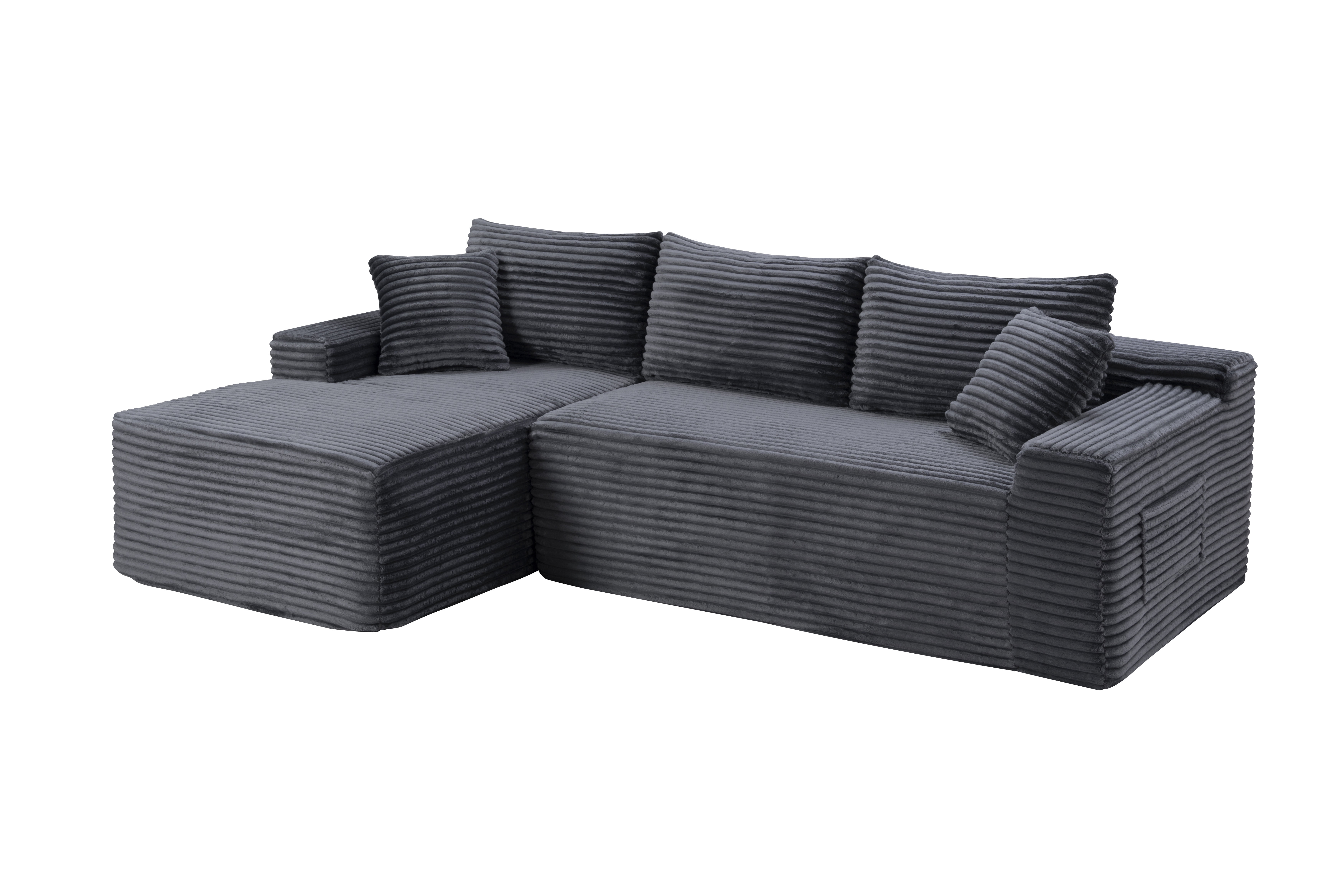 Leumius 94.5 Inch Modular Sectional Couches for Living Room,Modern Upholstered Deep Seat Cloud Couch,Corduroy L-Shape Sofas Couches,No Assembly Required,Gray-Left Facing Chaise