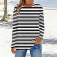 thumbnail image 2 of Bmawag Women Blouses Plus Size Long Sleeve Crew Neck Striped Lightweight Tops Blouses Women's Casual Fashion Loose Beach Vacation Leisure Loungewear Black L, 2 of 6