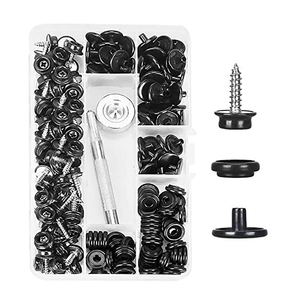 Snap Fasteners Screw Snaps,153pcs Marine Press Stud Kit Canvas Snaps Kit with Screw 3 Setting Tool 15mm Stainless Steel Snap Button Kit  for Furniture Boat Cover 