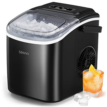 Silonn Ice Maker Countertop, 9 Cubes Ready in 6 Mins 26lbs in 24Hrs, Self-Cleaning Ice Machine with Ice Scoop and Basket, 2 Sizes of Bullet Ice for Home Kitchen Office Bar Party, B