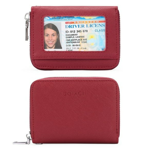 Credit Card Holder for Men and Women, Protection, Key Ring, Zip Case, dark red, Compact, Classic