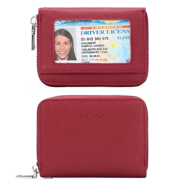 Rawiri Tarjetero para tarjetas de crédito para hombre y mujer, llavero con protección RFID, estuche con cremallera, color rojo oscuro, compacto, clásico