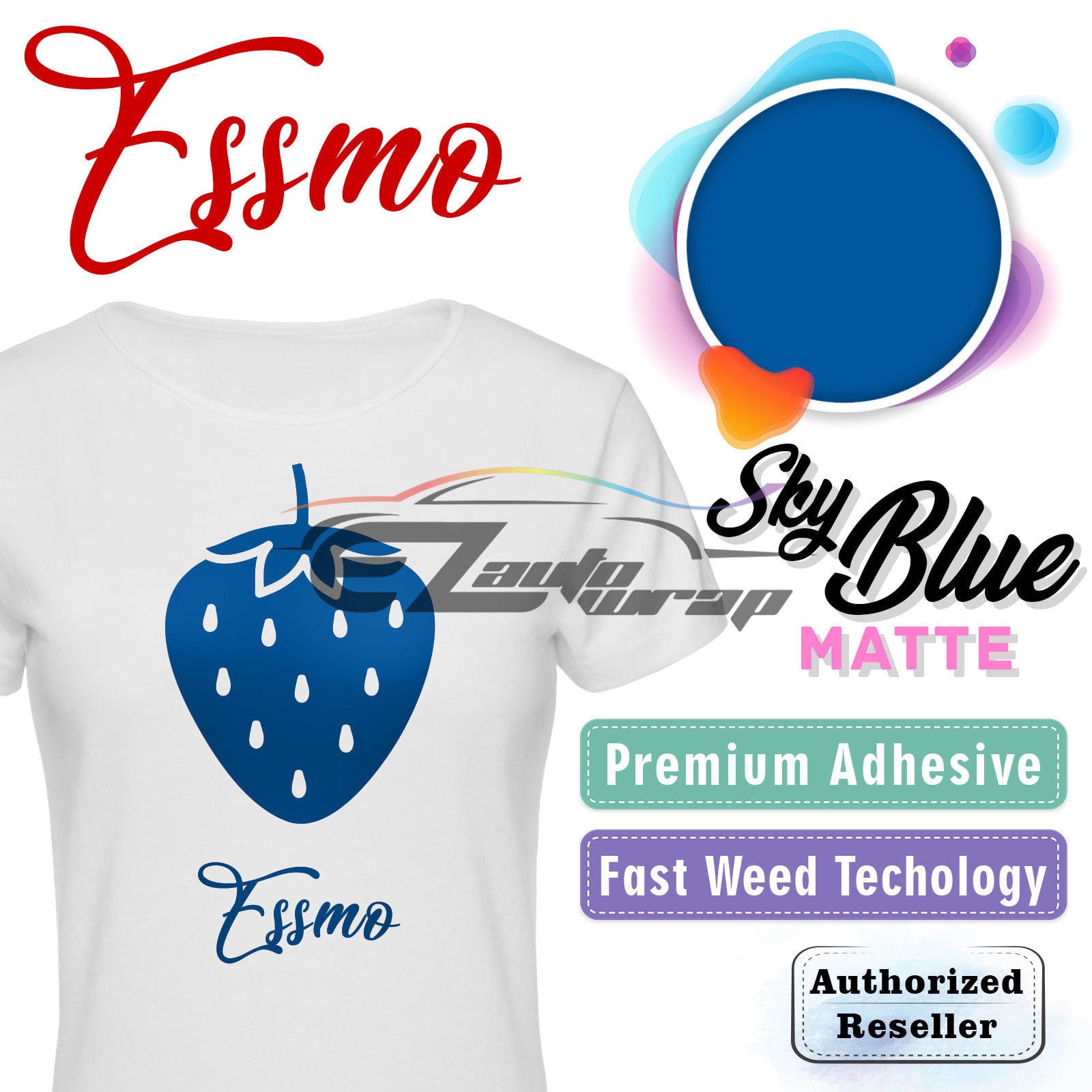 ESSMO Sky Blue Matte Solid Heat Transfer Vinyl HTV Sheet T-Shirt 20" Wide Iron On Heat Press DP22 20"x96"