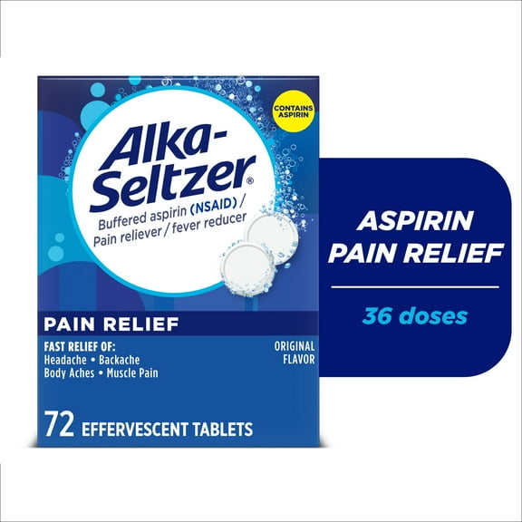 Alka-Seltzer Pain Relief, Aspirin Effervescent Tablets for Fast Pain Relief, Package May Vary 72 Ct