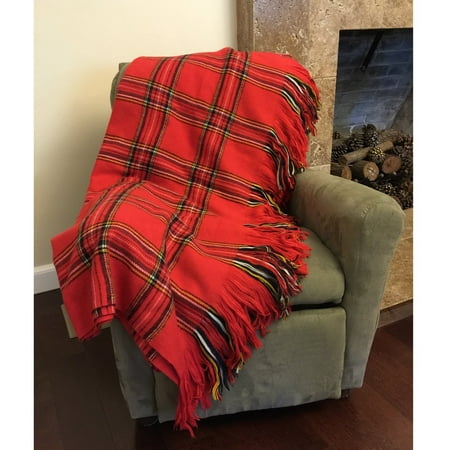 Deluxe Knitted Throw Blanket Women Plaid Checkered Poncho Shawl Warm Fashion Cloak Cape Large Wrap Stylish Scotland Tartan Winter Long Scarf TH123 RED