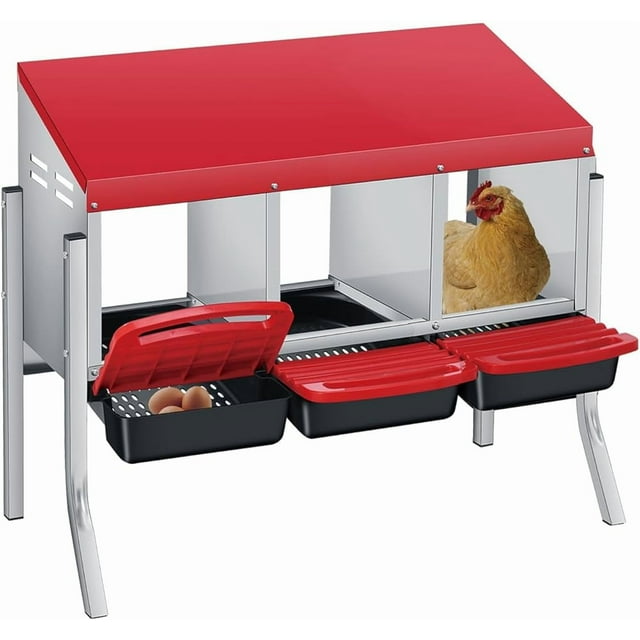 Ourlova 3/4-Hole Metal Chicken Nesting Box with Removable Roll-Out Tray – Easy Egg Collection & Cleaning, Galvanized Steel Laying Box for Backyard Coop & Poultry Farm