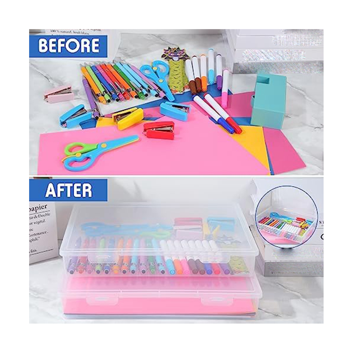 4 Pcs A4 Scrapbook Paper Storage Box Arts Craft Organizers Storage for 8.5 x 11 Inch Letter Paper Photo Picture Storage