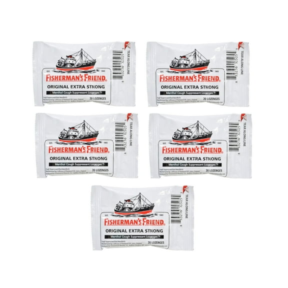 5 Pack Fisherman's Friend Menthol Cough Suppressant Natural 20 Lozenges Each