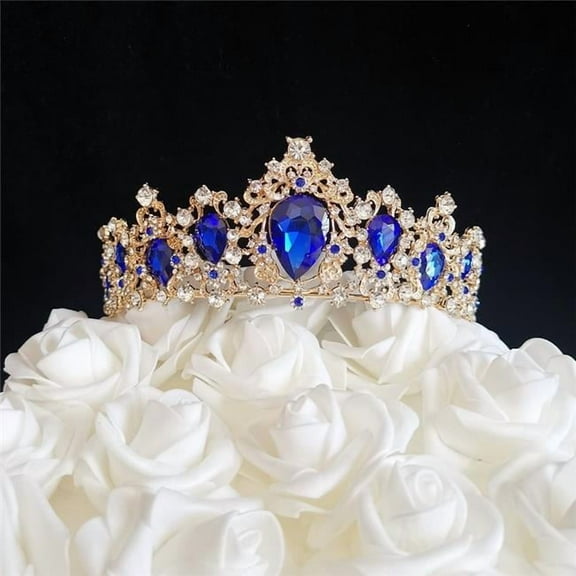 Tian Sweet 37005-RB 7 oz Large Rhinestone Tiara Cake Topper - Royal Blue