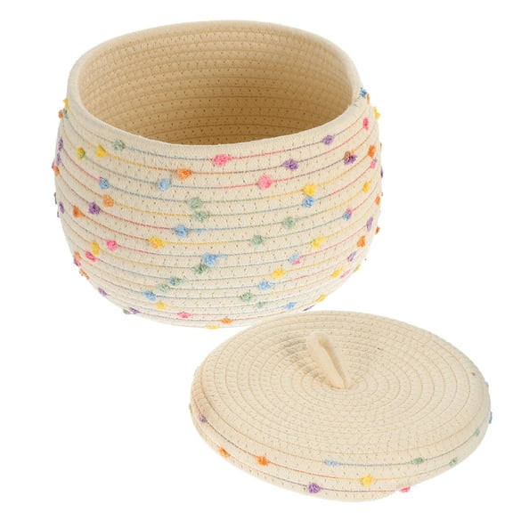 unbranded Woven Storage Basket Desk Storage Holder Cotton Rope Woven Container with Lid