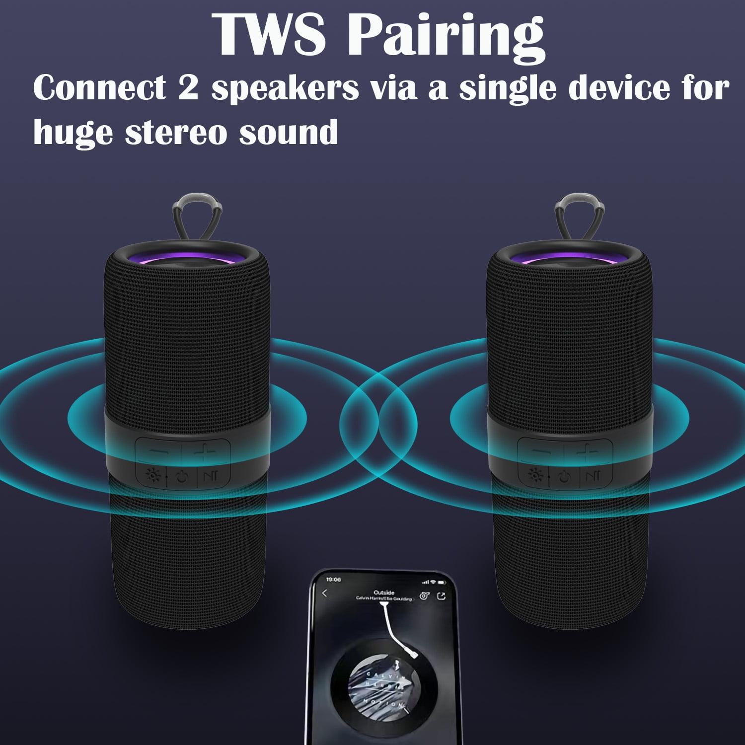 Ficcug Portable Wireless Bluetooth Speaker,Waterproof Speaker with LED Lights / Deep Bass,10H Playtime,TWS Pairing for Outdoor Party,Black