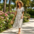 thumbnail image 5 of Long Dresses for Women Summer Wrap V-Neck Short Sleeve Vintage Dress Evening Party Beach Vation Sundress, 5 of 7