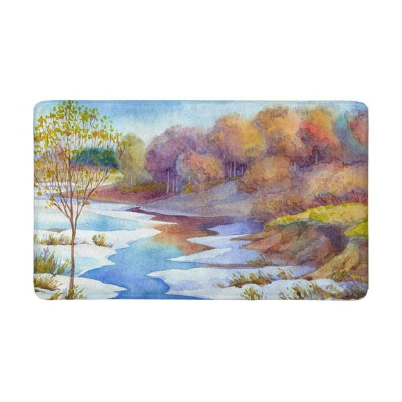 YUSDECOR Sapling Tree Forest Near Frozen Rivulet in Bright Wintertime Day Doormat Rug Home Decor Floor Mat Bath Mat 30x18 inch