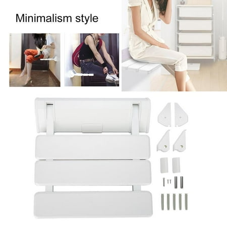 4' Sauna Bench - Ymiko Foldable Shower Seat, Drop-leaf Shower Seat,Wall Mounted Drop-leaf Shower Seat Foldable Bathroom Bench for Home Sauna Room Use White